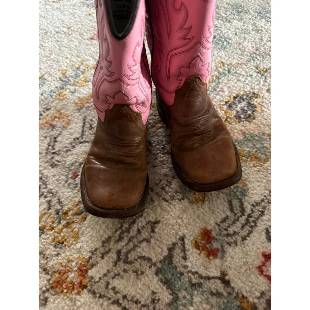 Old West Kids Brown Pink Leather Western Cowboy Boots Western Size 13 D